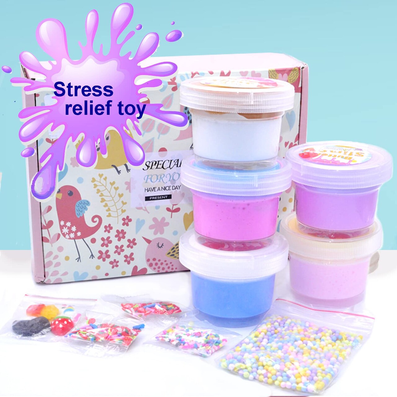 5 Pieces Butter Slime,Pink Strawberry, Blue Ice Cream, Coffee Cotten Candy Slime with Dual Colors, Super Soft and Non-Sticky, Birthday Gifts for Girl and Boys